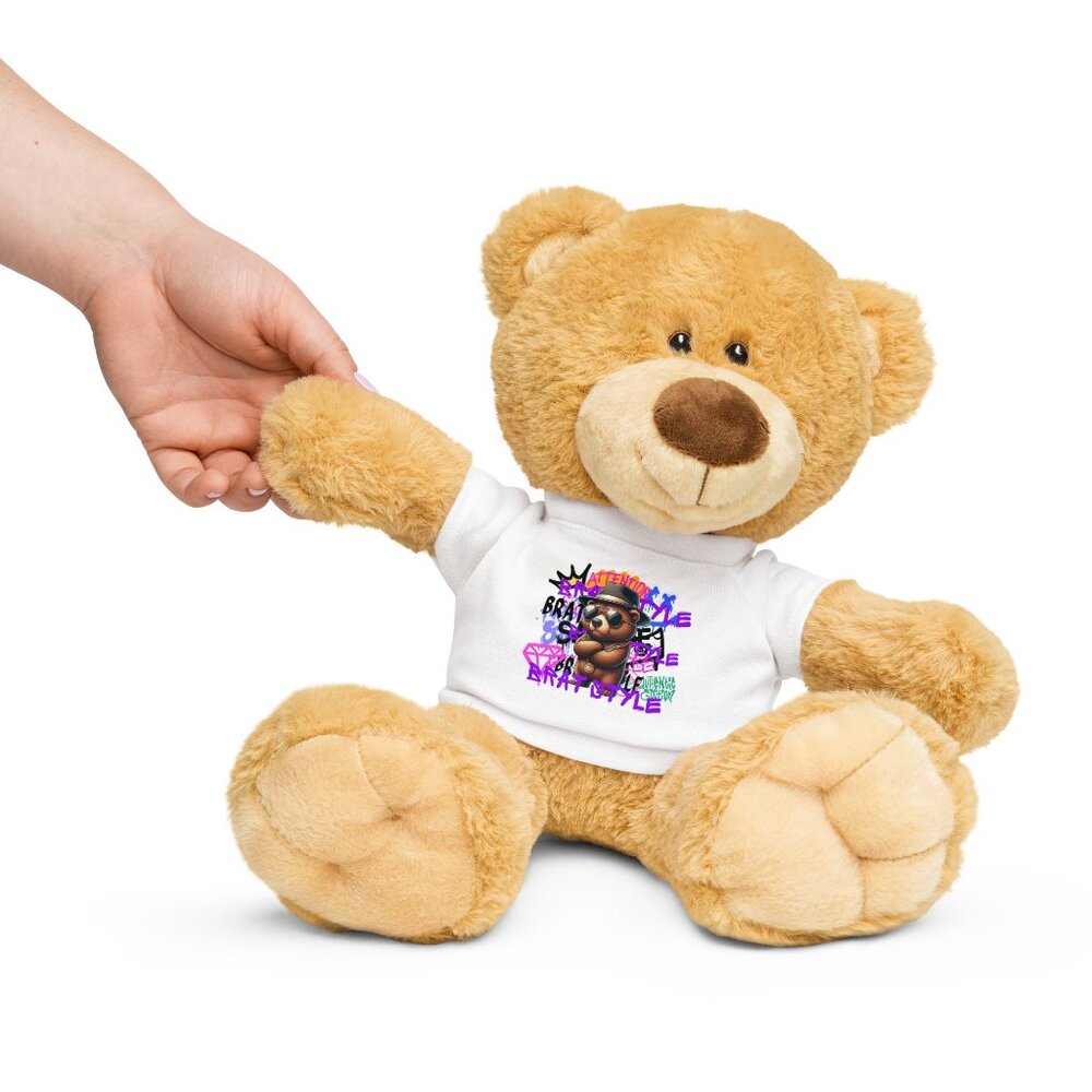 Brat Style Graffiti Teddy bear with a t-shirt. Toy plush bear wearing  tshirt wi